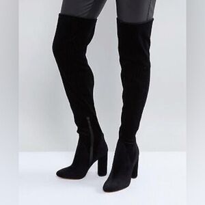 Aldo Over the Knee Velvet Suede Textured Boots, Black, Size 8.5